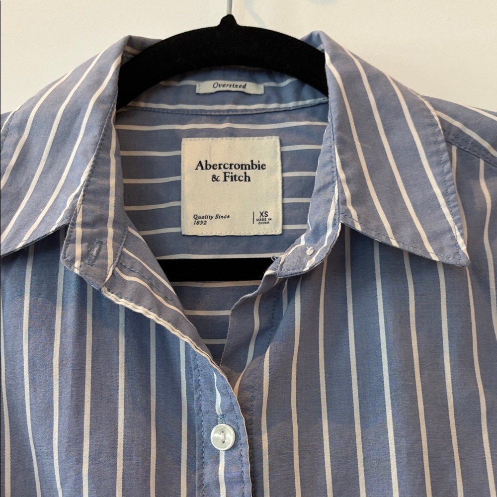Abercrombie and Fitch Light Blue and White Striped Button Down Shirt - Picture 3 of 5